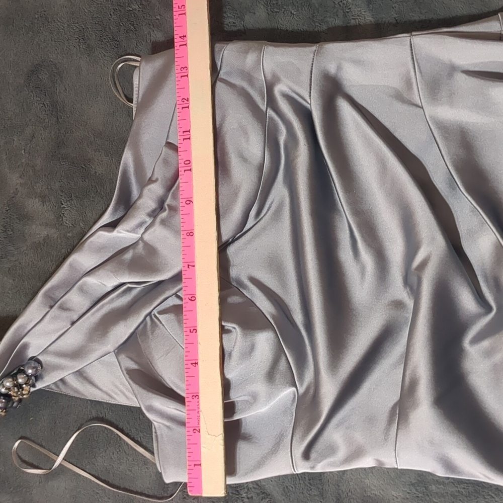 Cache One Shoulder Silver Satin Cocktail Dress Size 4 - Picture 5 of 7